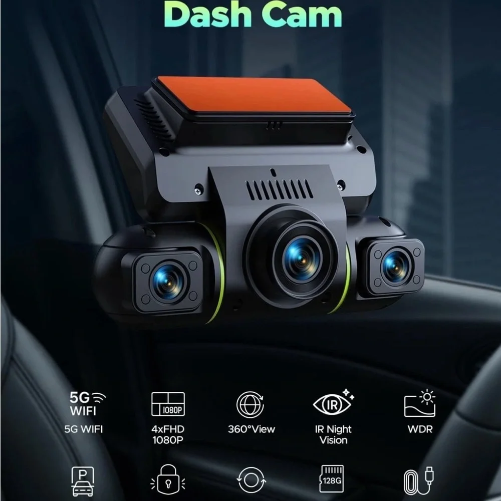 5G Wifi Dash Cam 4 Channel 360Β° FHD 1080P Car Camera with Hardwire Kit & 128GB - Picture 2 of 7